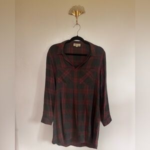 Cloth & Stone Plaid Popover Tunic Top | Burgundy Flannel | Medium